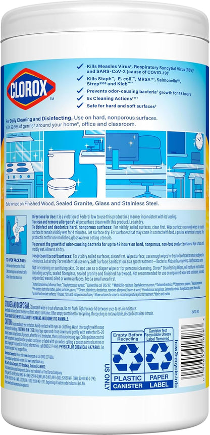 Clorox Disinfecting Cleaning Wipes, Antibacterial, Bleach Free, Crisp Lemon, 75 Count (Pack May Vary)