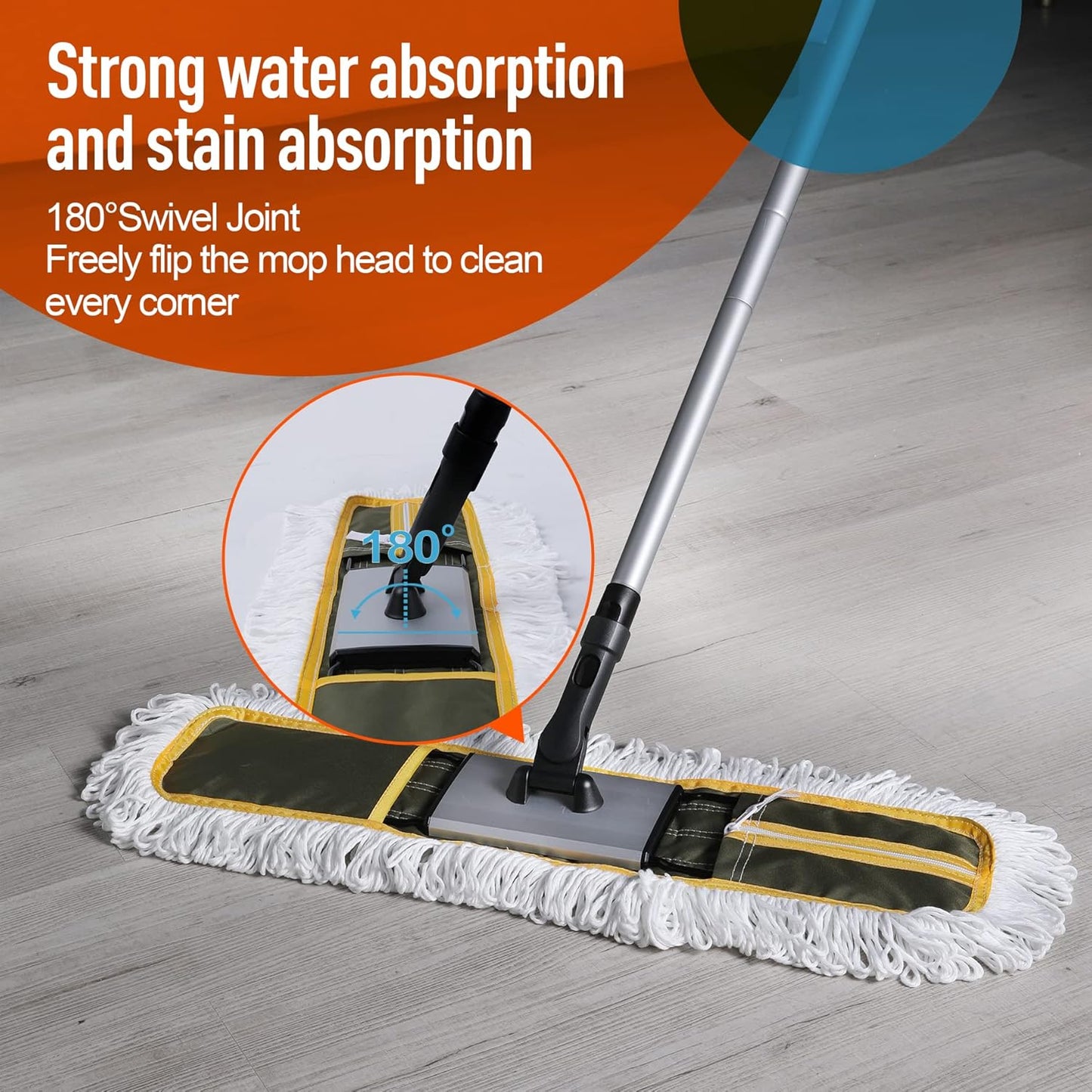 CLEANHOME 24" Commercial Dust Mop for Floor Cleaning, Heavy Duty Sweeper Broom with 2 Microfiber Mop Pads, Wet and Dry Duster Sweeper Broom for Marble, Laminate, Hardwood Floor Cleaning ,Grey