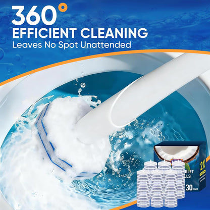 30Ct Aromative Toilet Brush Refills, Toilet Bowl Cleaner Refills, Double-Layer Cleaning Pads Added, Disposable Refill Heads for Toilet Bowl Cleaner Wands，Lemon, Blue Ocean, Lavender （Patented）