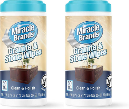MiracleWipes for Granite & Stone, Clean, Protect, Polish Stone, Marble, Quartz, Slate, Tile, Laminate Surfaces in Kitchen and Bathroom - 30 Count