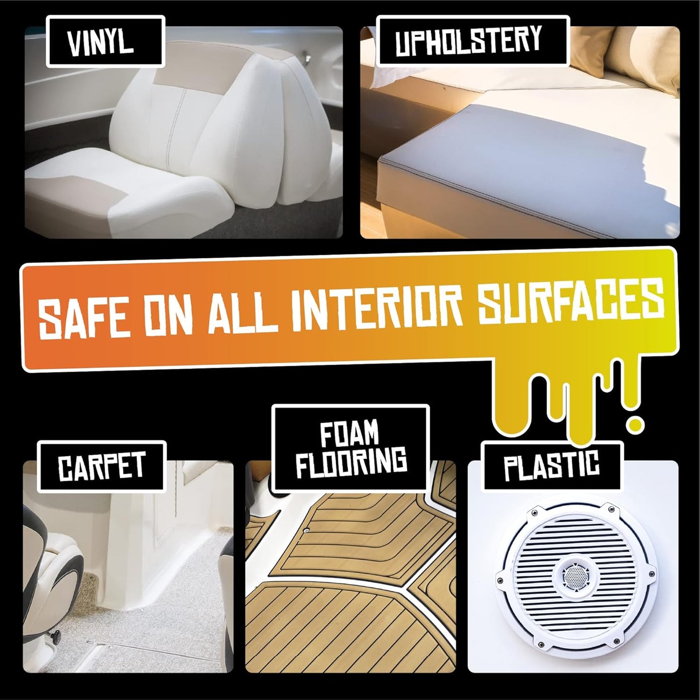 Boat Juice Interior 2-in-1 Vinyl Boat Seat Cleaner & Ceramic UV Protectant Spray | Marine Interior Detailing | Upholstery, Carpet & Plastic | Orange Creamsicle Scent | Made in USA