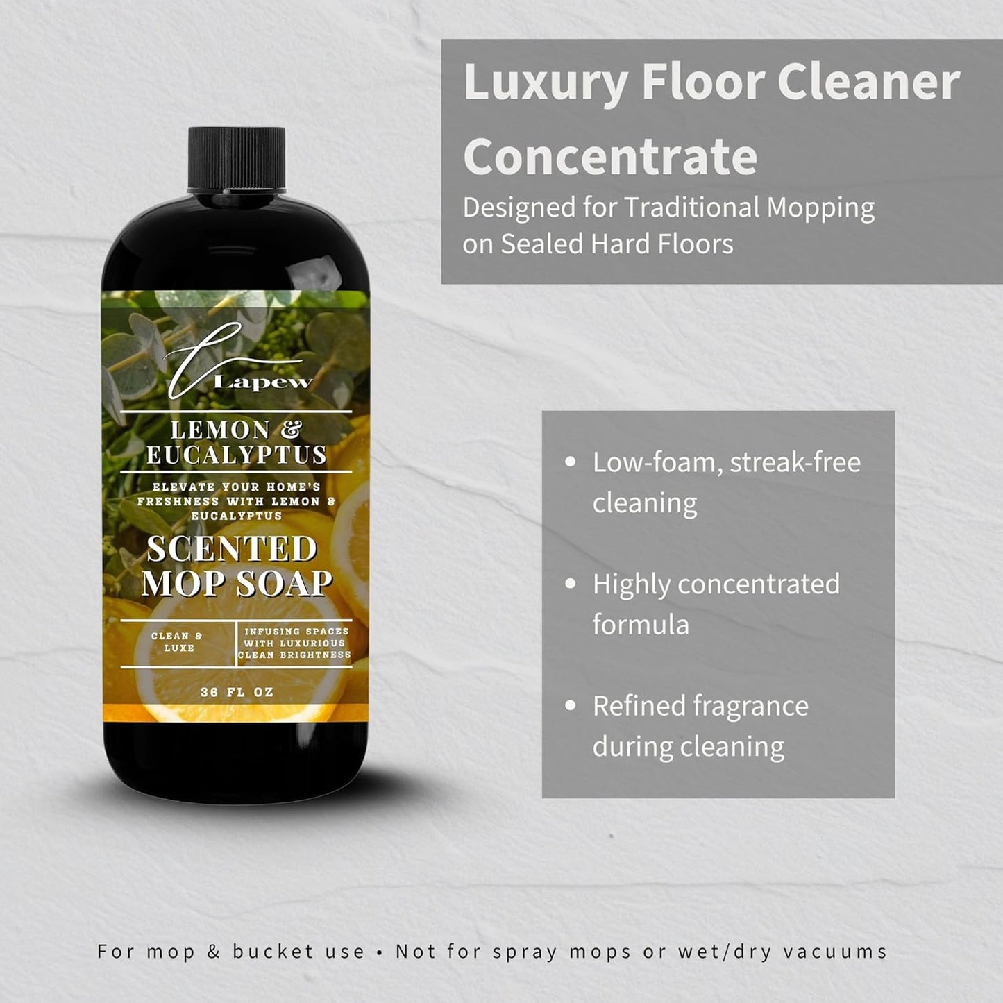 Lapew Baccarat Scented Mop Soap - Luxury Floor Cleaner Concentrate for Mopping Tile, Laminate, Vinyl & Hardwood | Streak-Free, Low-Foam | 36 oz - Colors B