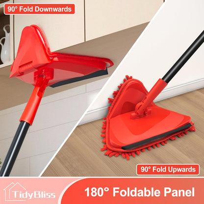 Wall Cleaning Mop with Long Handle 80”, Ceiling Duster Scrubber with 360° Swivel Collapsible Head, Baseboard Cleaner Tool with 3 Chenille and 3 Microfiber Pads for Windows Floor (Red)