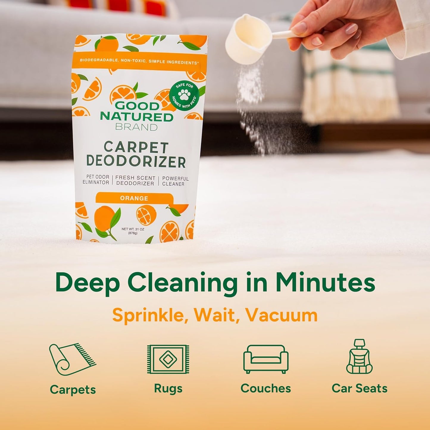 Good Natured Brand | Carpet Deodorizer 31 oz Orange & All-Purpose Cleaner Concentrate 8 oz Orange