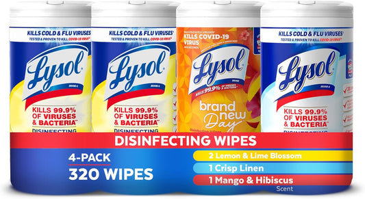 Lysol Disinfecting Wipes Bundle, Home Apartment Dorm Room Essentials and Cleaning Supplies, All Purpose Cleaner, Multi-surface Cleaning Wipes, Multi-Scent Sanitizing Wipes Bundle, 240 Count, Pack of 4