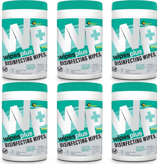WIPESPLUS Disinfecting Surface Wipes Canister Bleach Free with Lemon Scent for Home and Business, 450 Count, (6 Packs of 75)