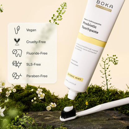 Boka Fluoride Free Toothpaste, Nano Hydroxyapatite Toothpaste, Appropriate for Sensitive Teeth, for Adult, Kids Oral Care - Whitening* Refresh Mint, 1.3 Fl Oz 2Pk US Manufactured