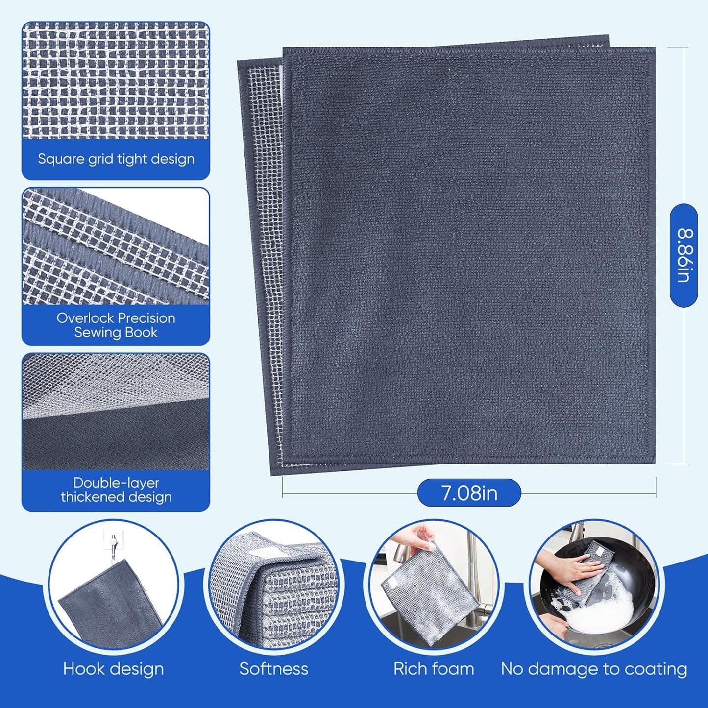 Forggon12 Pcs New Upgrade 3-Layer Metal Dish Cloth, No Scratches and No Odor, Multipurpose Wire Dishwashing Rag for Wet and Dry, Kitchen Cleaning DishRags,Sinks,Dishes,Stove Top, Dimensions(7.08X8.86)