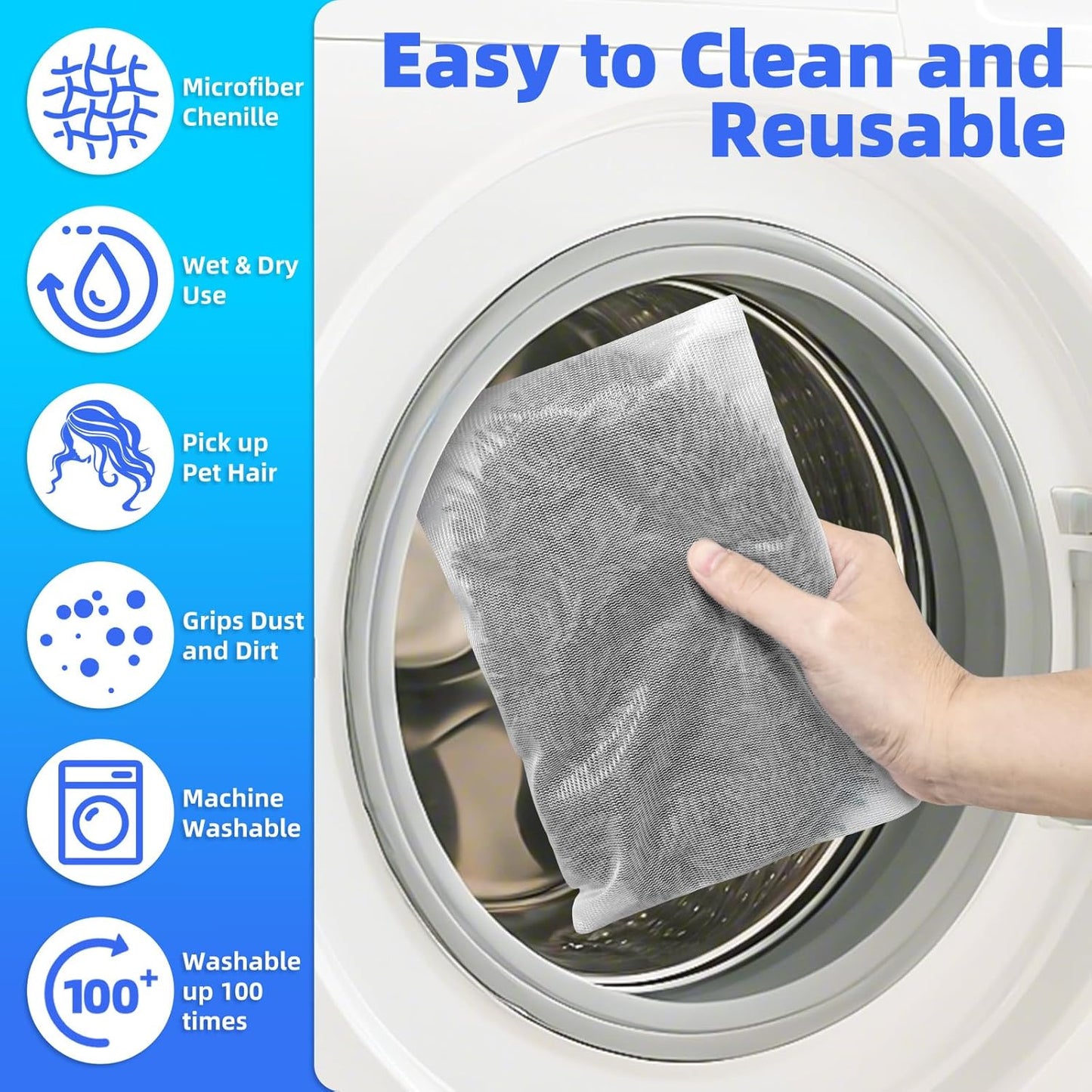 Reusable Mop Pads Compatible with Swiffer Sweeper Mop, Microfiber Dry Sweeping Cloths & Machine Washable Wet Pads Refill for Use on All Sealed Floors - Stone, Hardwood, Laminate & Tile (6 Blue)