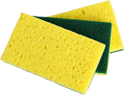 Non-Scratch Cellulose Sponge Kitchen Scrub Sponge with Scouring Pad Set, Good for Non-Stick Cookware Frying Pan, Pot, Counter Top, Sink Scrubbing, Kitchen Scrubbers, Pack of 2, (Red/Pink)
