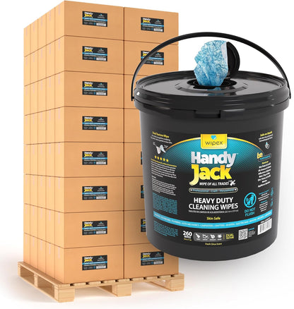 Wipex Handy Jack Heavy Duty Wipes, Dual Texture Cleaning Cloth, Use on Hands, Equipment, Tools - Removes Paint, Adhesives, Oil, Grease, & Dirt, Bulk Size, 260 Count (Pack of 1)