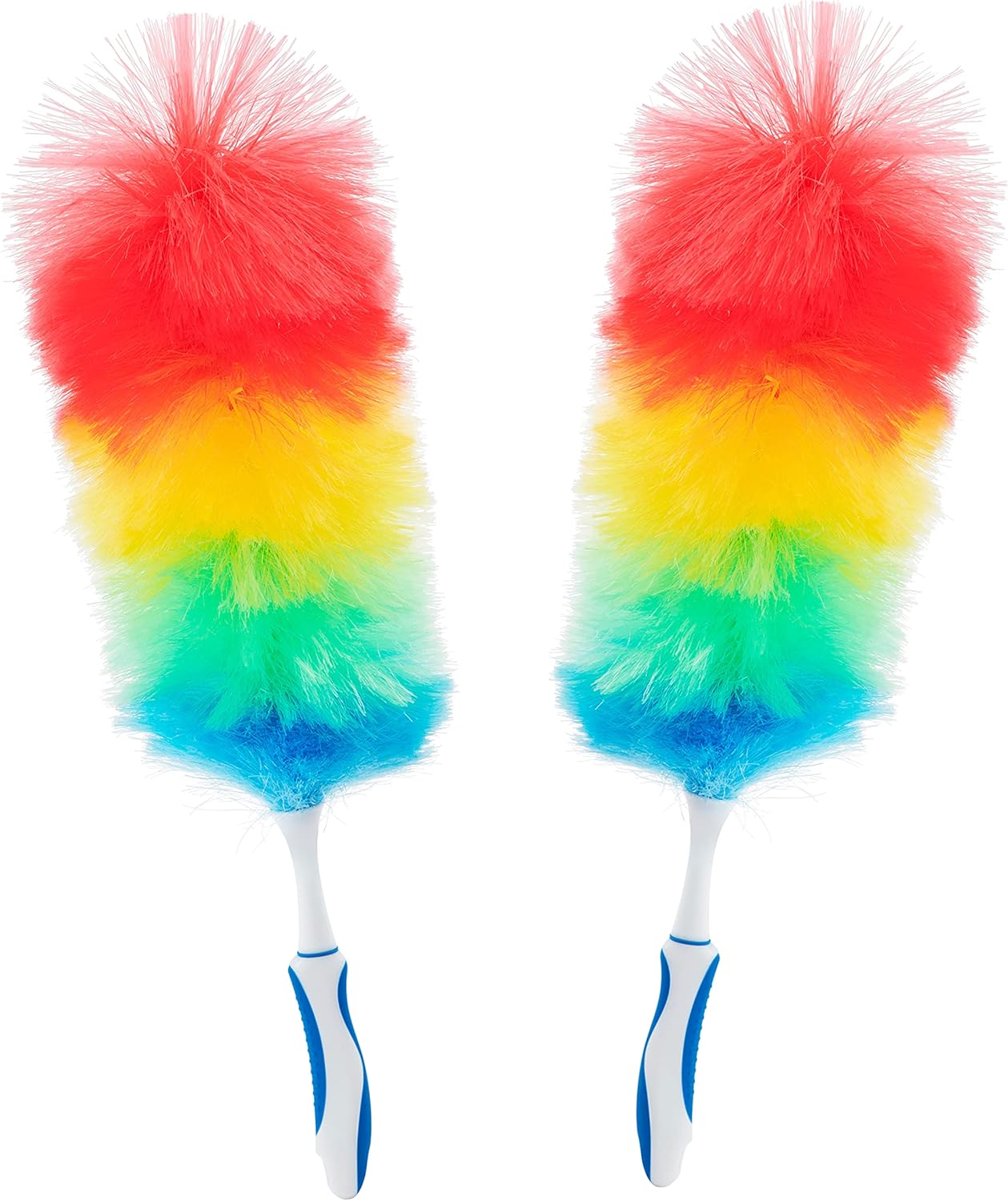 Superio Rainbow Feather Duster for Cleaning, 2 Pack Plastic Dust Remover with Grip Handle, Great for Homes, Ceilings, Fans, and Furniture