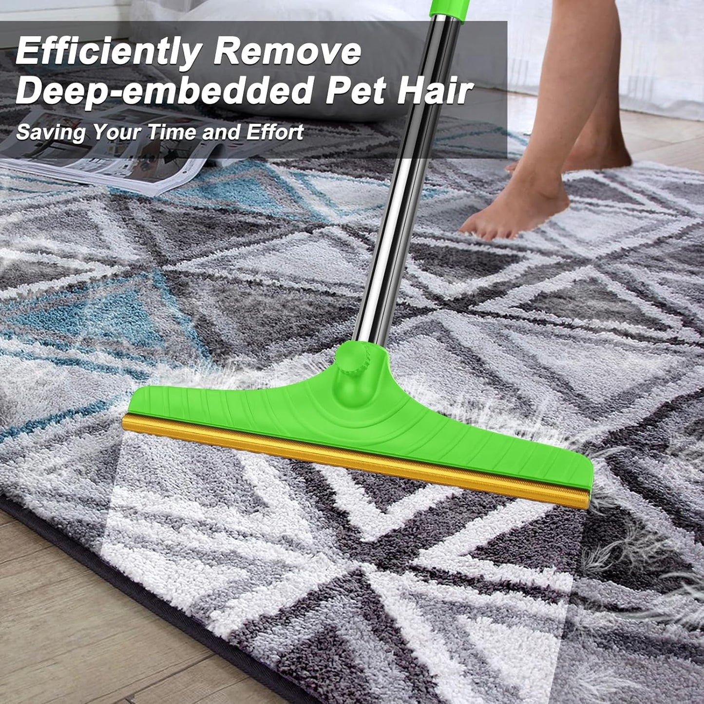 B-Land Carpet Rake for Pet Hair Removal, Reusable Pet Hair Remover with 60” Adjustable Long Handle, Carpet Scraper Dog Cat Hair Remover Tool for Rugs, Mats