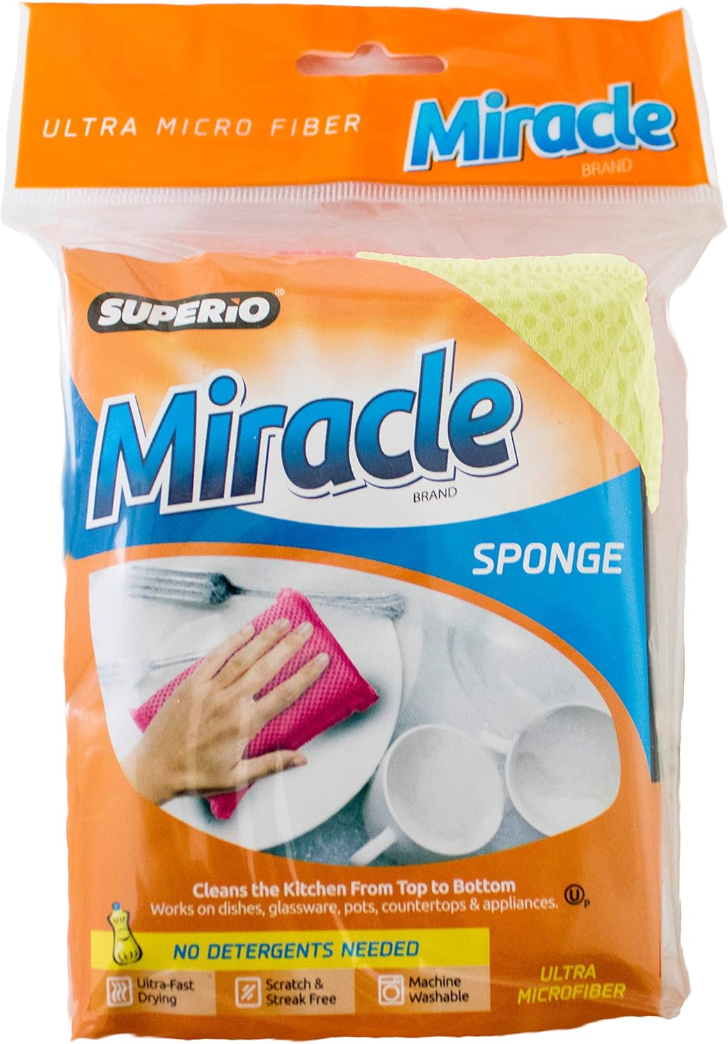 Superio Miracle Microfiber Sponges for Kitchen 3-Pack Red Yellow Blue, Kosher Non-Scratch Sponge Scrubber Heavy Duty Multi-Purpose Cleaning of Dishes, Pots, Pans and Counter tops, Machine Washable
