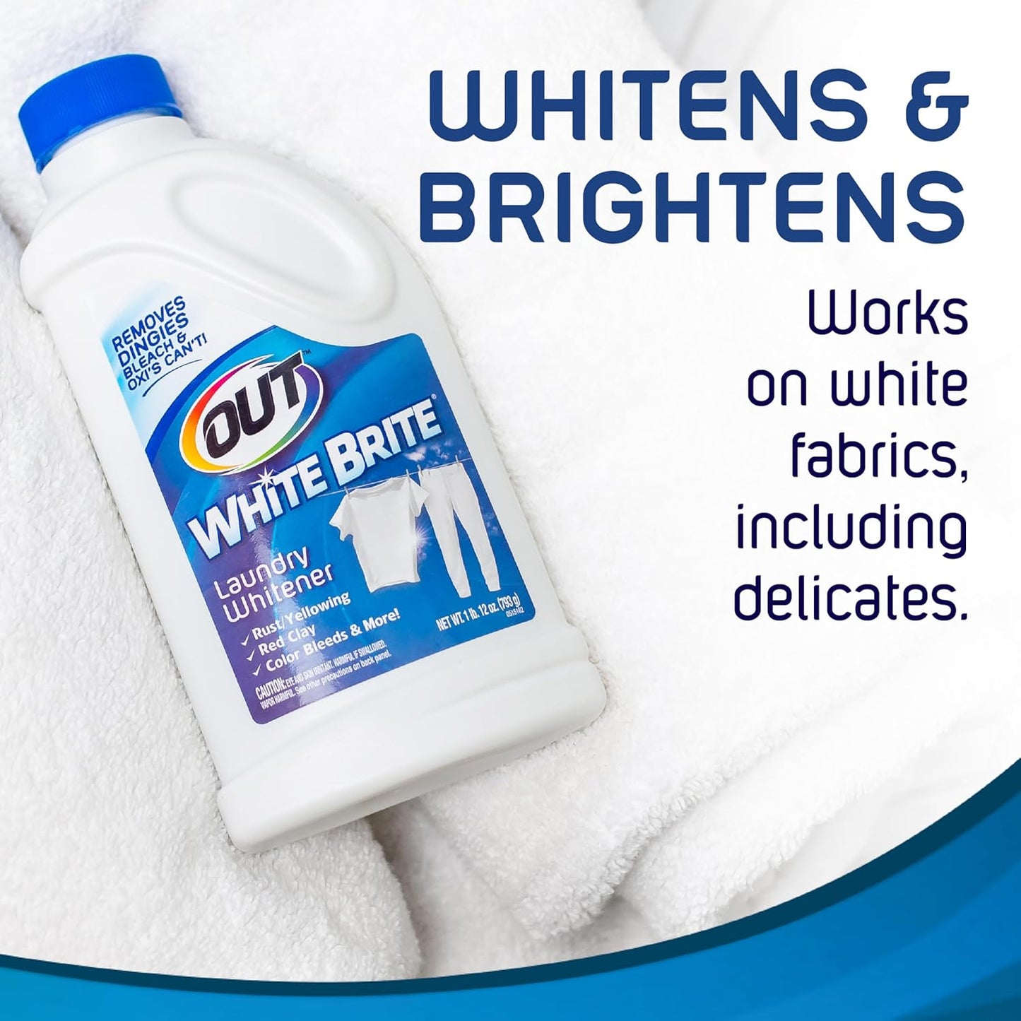 OUT White Brite Laundry Whitener Bleach Alternative, Stain Remover Detergent Booster Powder for Clothes, 4 Pound 12 Ounce Bottle
