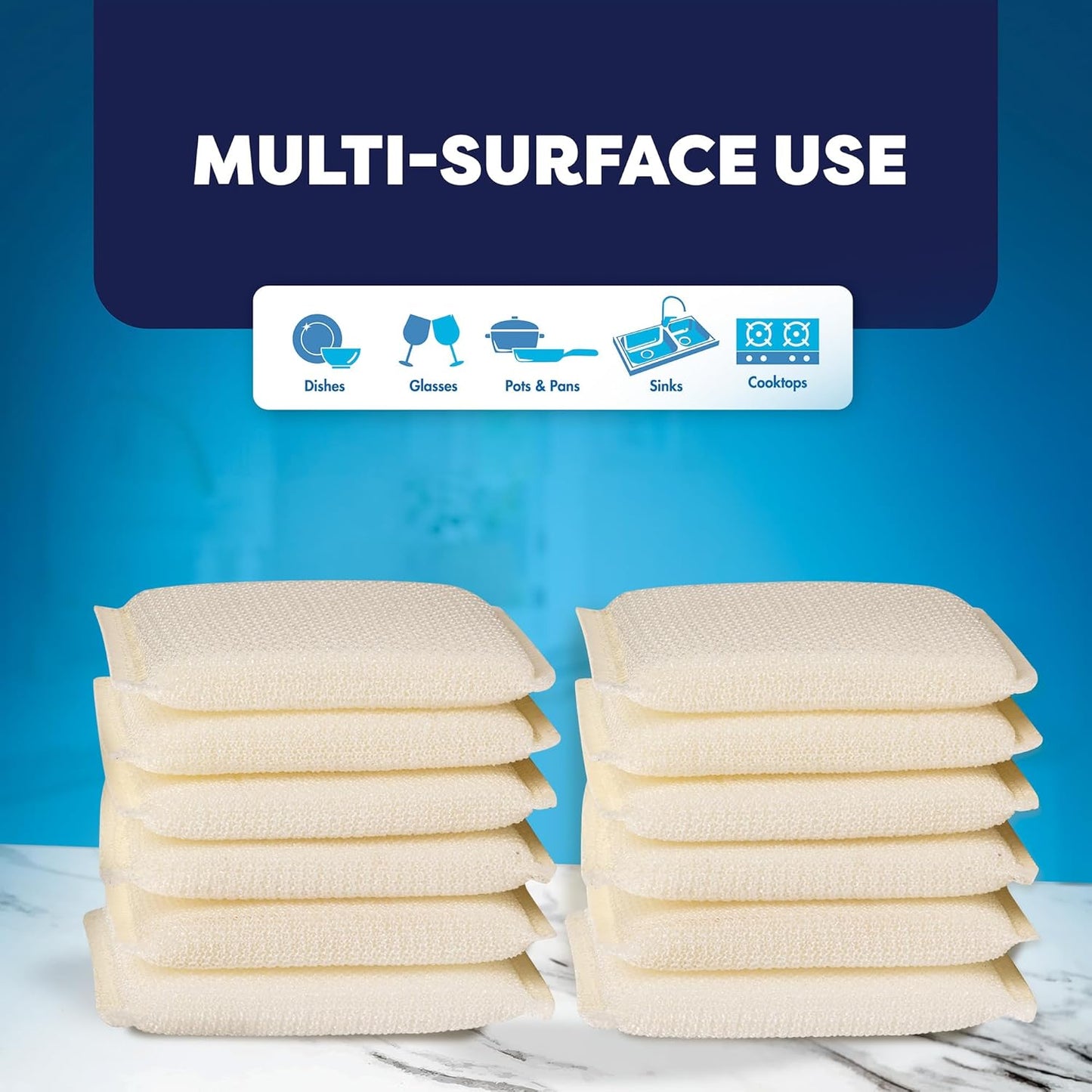 6 Scrub Sponges Kitchen by SCRUBIT, Multi-Purpose Scouring Pads, Non-Scratch Cleaning Sponges for Dishes, Pots & Non-Stick Cookware - Long Lasting Dish Scrubbers for Kitchen, Bathroom & More