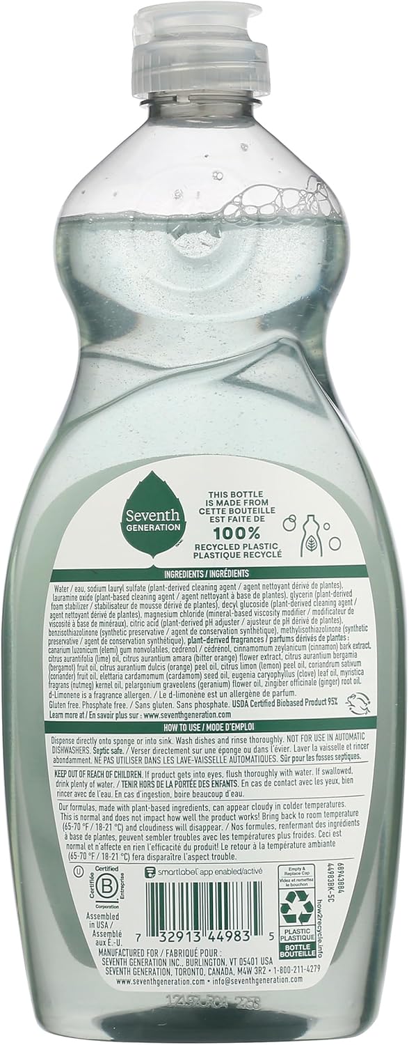 Seventh Generation Dish Liquid Soap Free & Clear liquid soap Pack of 6 Dishwashing Soap Dish Soap for sensitive skin 19 oz