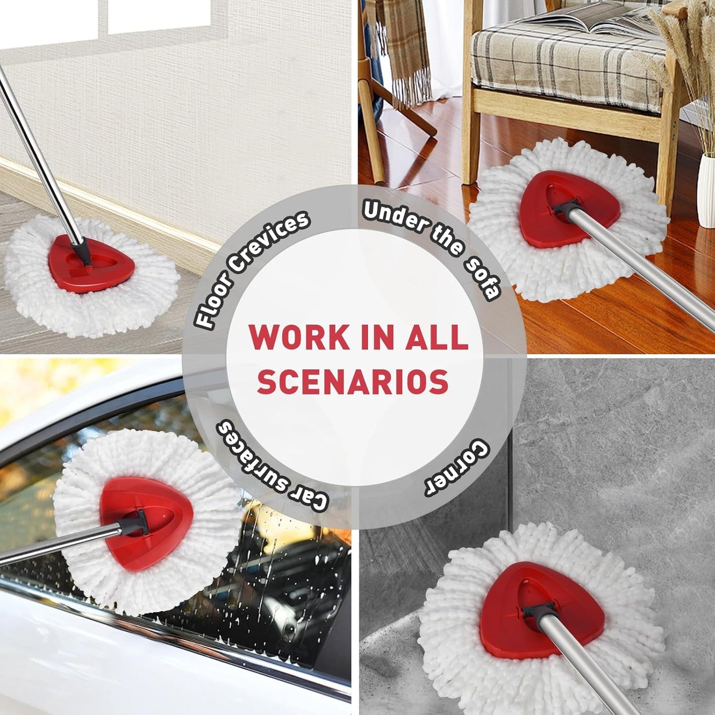 4 Pack Spin Mop Replacement Heads, Microfiber Mop Refills Compatible with Ocedar Mop Heads Replacements 2 Tank System, Replace Head Safe for Cleaning All Hard-surfaced Floors