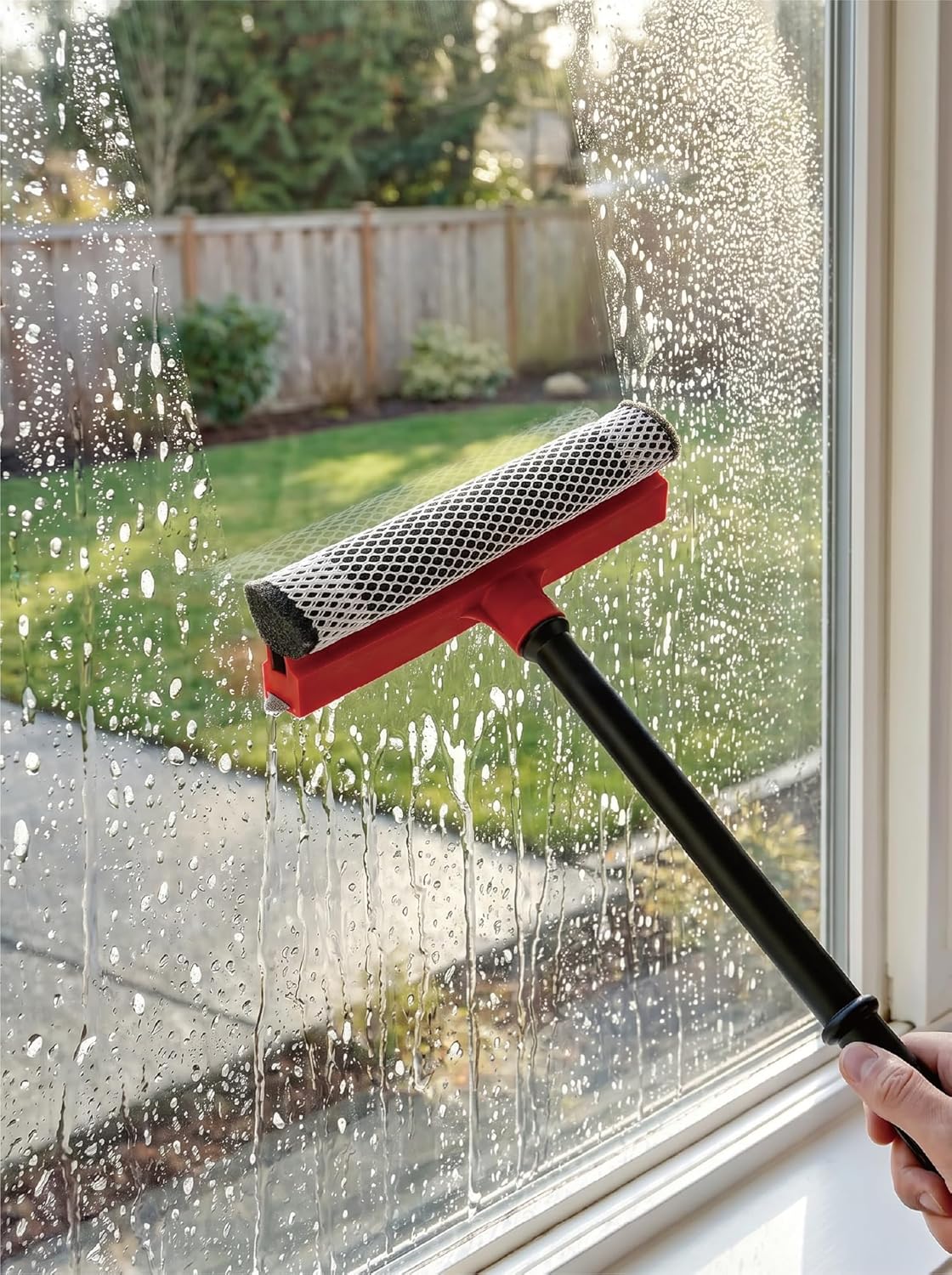 8.1" Window Squeegee with 16" Long Handle,2 in 1Car Squeegee for Gas Station,Home,Car,Glass,Shower,Outdoor High Window Cleaning