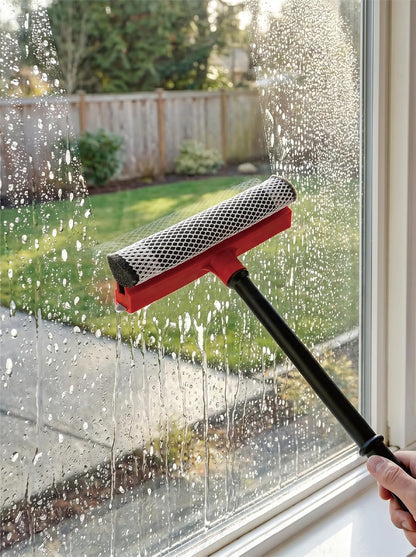 8.1" Window Squeegee with 16" Long Handle,2 in 1Car Squeegee for Gas Station,Home,Car,Glass,Shower,Outdoor High Window Cleaning