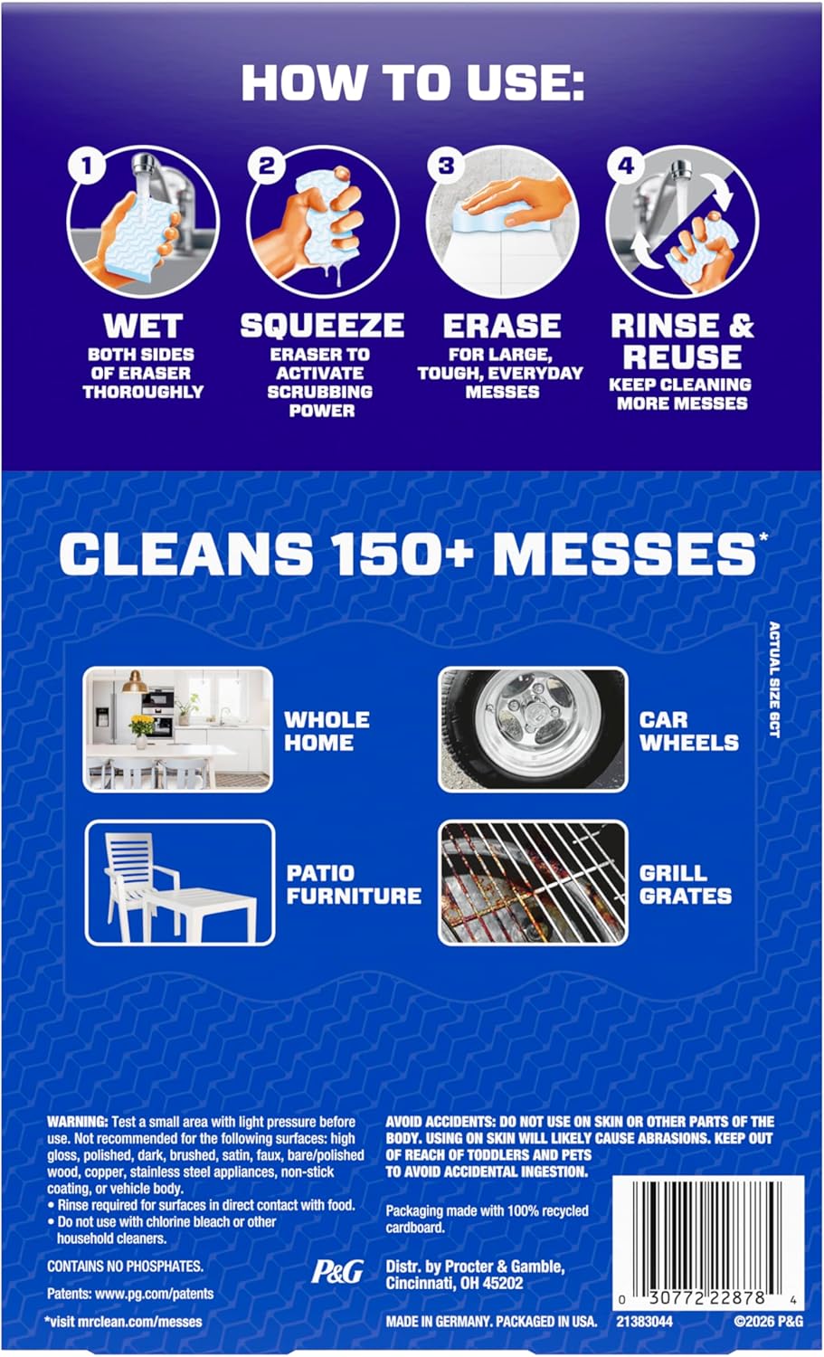 Mr. Clean Magic Eraser Sponge, All Purpose Cleaner, Long Lasting Cleaning Scrubber, Wall Cleaner, Sneaker Cleaner, Oven Cleaner, Kitchen, Bathroom, Shower Cleaning Supplies, Ultra Thick, 5ct