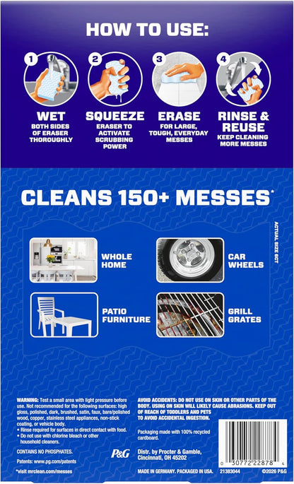 Mr. Clean Magic Eraser Sponge, All Purpose Cleaner, Long Lasting Cleaning Scrubber, Wall Cleaner, Sneaker Cleaner, Oven Cleaner, Kitchen, Bathroom, Shower Cleaning Supplies, Ultra Thick, 5ct