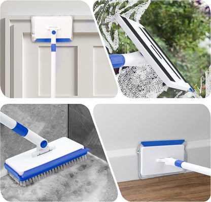 Baseboard Cleaner Tool with Long Handle,Wall Cleaner Mop with Extendable Handle 1 Stiff Bristles mop Head and 4 Reusable Cleaning Pads，Duster for Cleaning Tile Ceiling Window Skirting Board (Blue)