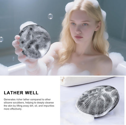 INNERNEED Food-Grade Soft Silicone Body Scrubber Shower Brush Handheld Cleansing Skin Brush, Gentle Exfoliating and Lather Well (Black)