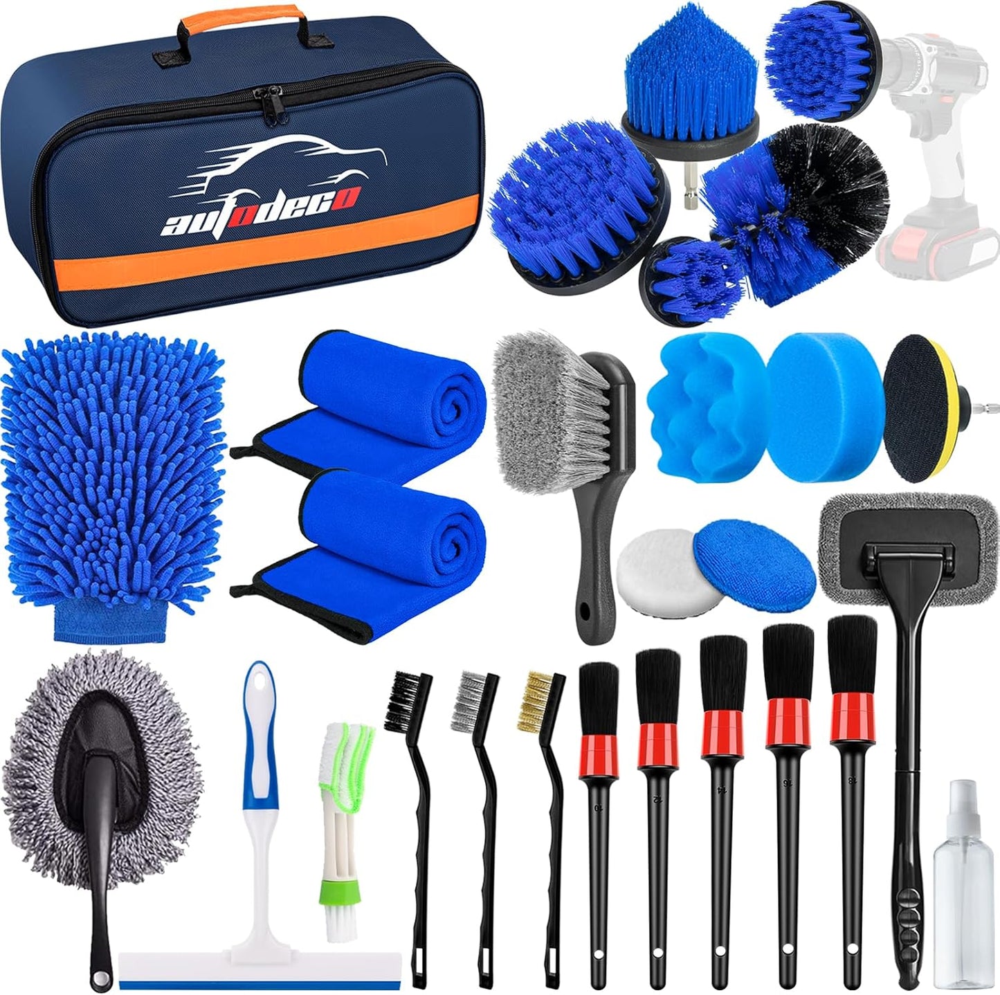 37Pcs Car Detailing Brush Set, Car Detailing Kit, Auto Detailing Drill Brush Set, Car Detailing Brushes, Car Wash Cleaning Tools Kit with Car Vacuum for Interior, Exterior, Wheels, Blue
