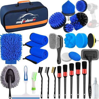 37Pcs Car Detailing Brush Set, Car Detailing Kit, Auto Detailing Drill Brush Set, Car Detailing Brushes, Car Wash Cleaning Tools Kit with Car Vacuum for Interior, Exterior, Wheels, Blue