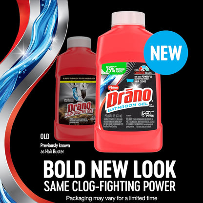 Drano Hair Buster Gel Clog Remover, Professional Strength, Dissolves Hair on Contact, 16 oz