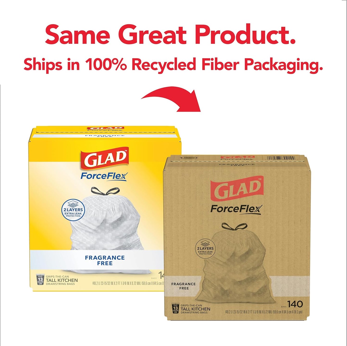 Glad ForceFlex Tall Kitchen Drawstring Trash Bags, 13 Gal, Fragrance Free, 110 Ct (Package May Vary)