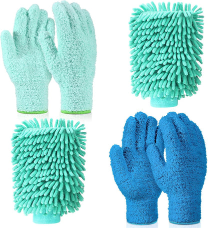 Potchen 6 Pcs Microfiber Dusting Mitt Gloves for Plants Washable Dusting Gloves for House Cleaning Furniture Car Washing
