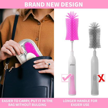 Electric Bottle Brush Cleaner, Portable Electric Baby Bottle Brush Cleaner for Travel, Rechargable Travel Bottle Cleaner Kit with Nipple & Straw Brush, Perfect Mom Essentials After Birth Gift, Green
