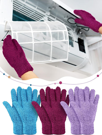 Patelai 3 Pairs Microfiber Plant Dusting Gloves Leaf Cleaning Gloves for Indoor Plants, Blinds, Furniture, House (Green Yellow,Blue,Pink,Medium)