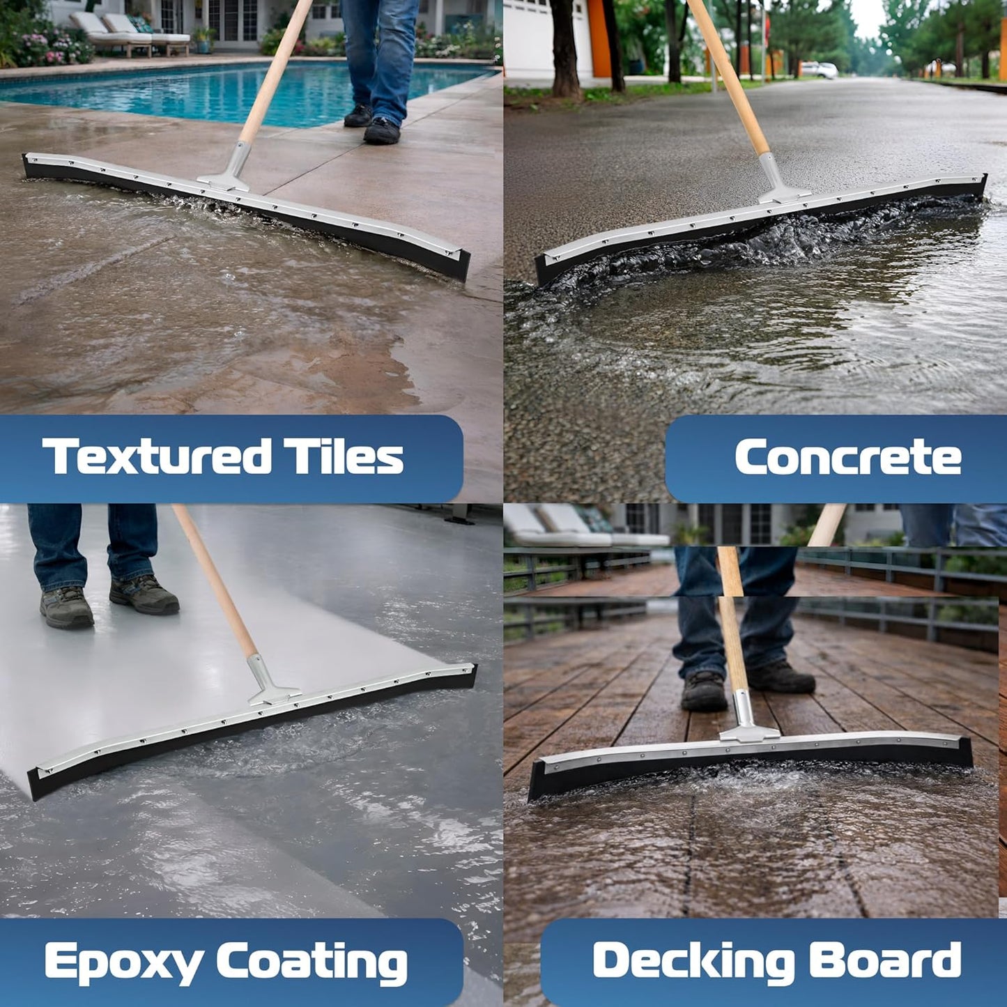 DSV Standard Curved Floor Squeegee 24’’, Rubber Blade Garage Squeegee, Taper Pole Connection - Handle Sold Separately for Tiles, Concrete and Asphalt