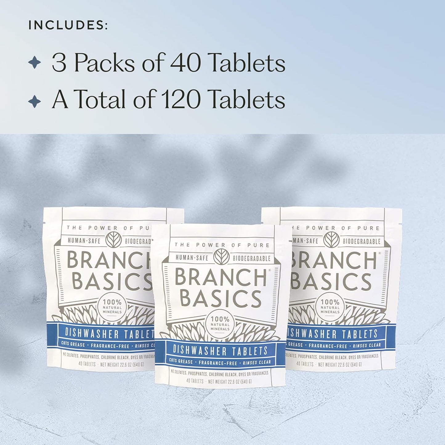 Branch Basics Dishwasher Tablets – 60 Ct | Plastic-Free, Fragrance-Free, Human-Safe | Delivers a Powerful Clean Without Harsh Chemicals