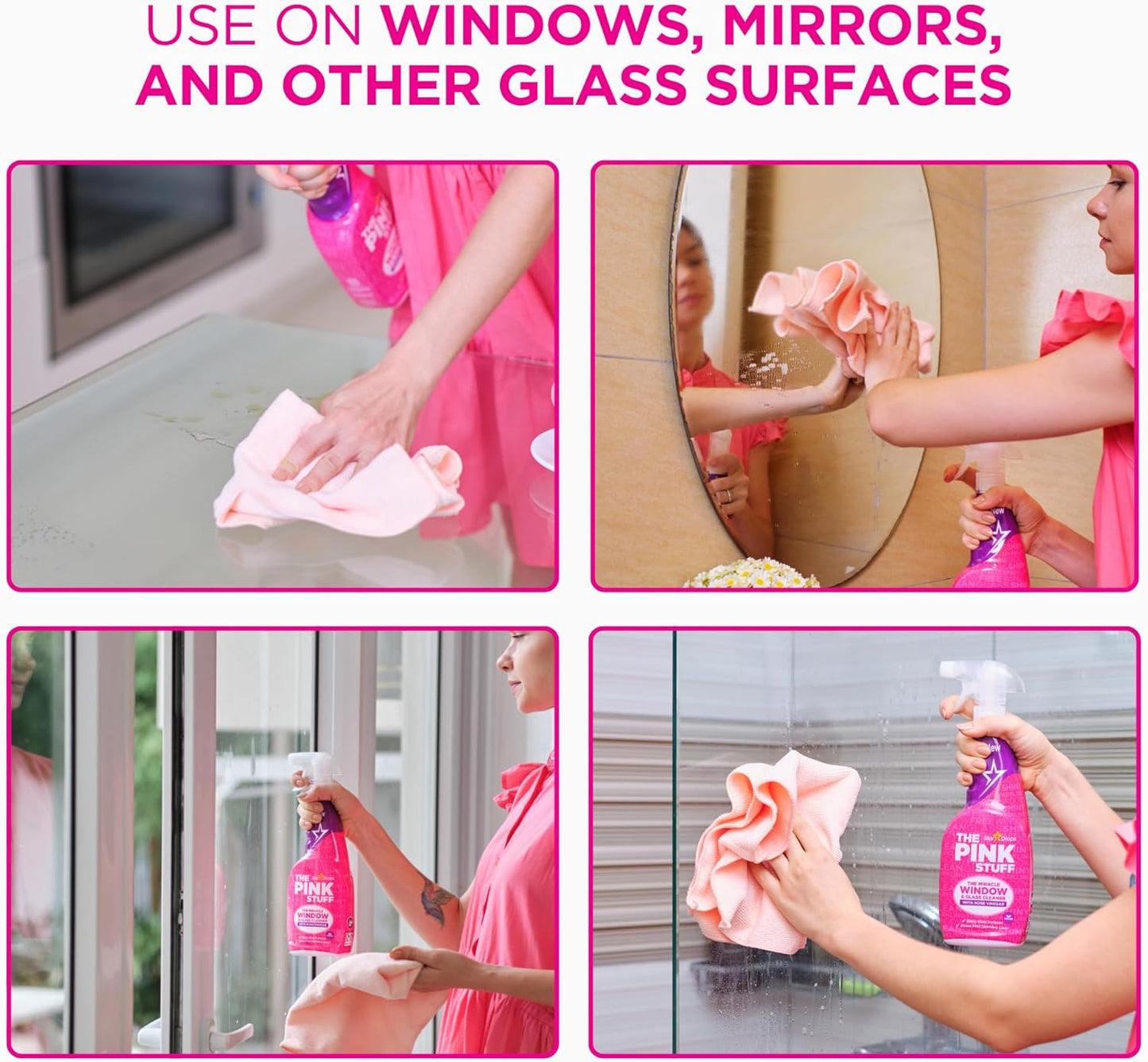 The Pink Stuff Stardrops Miracle Window and Glass Cleaner with Rose Vinegar Spray 750ml 20759