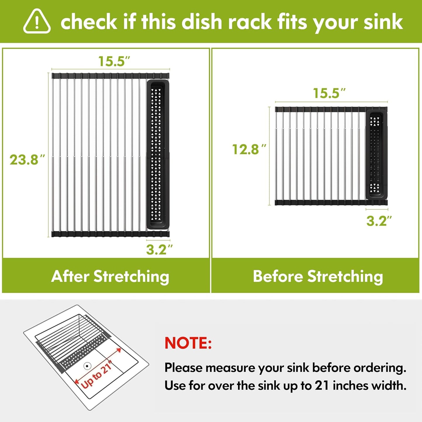JASIWAY Dish Drying Rack in Sink, Expandable Stainless Steel Dish Drainers for Kitchen Counter, Dish Dryer Rack for Inside Sink, Over The Sink Dish Racks with Utensil Holder, Silver