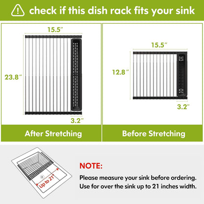 JASIWAY Dish Drying Rack in Sink, Expandable Stainless Steel Dish Drainers for Kitchen Counter, Dish Dryer Rack for Inside Sink, Over The Sink Dish Racks with Utensil Holder, Silver
