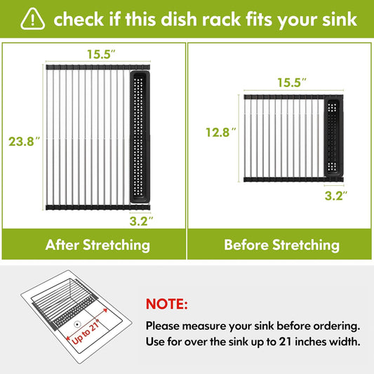 JASIWAY Dish Drying Rack in Sink, Expandable Stainless Steel Dish Drainers for Kitchen Counter, Dish Dryer Rack for Inside Sink, Over The Sink Dish Racks with Utensil Holder, Silver