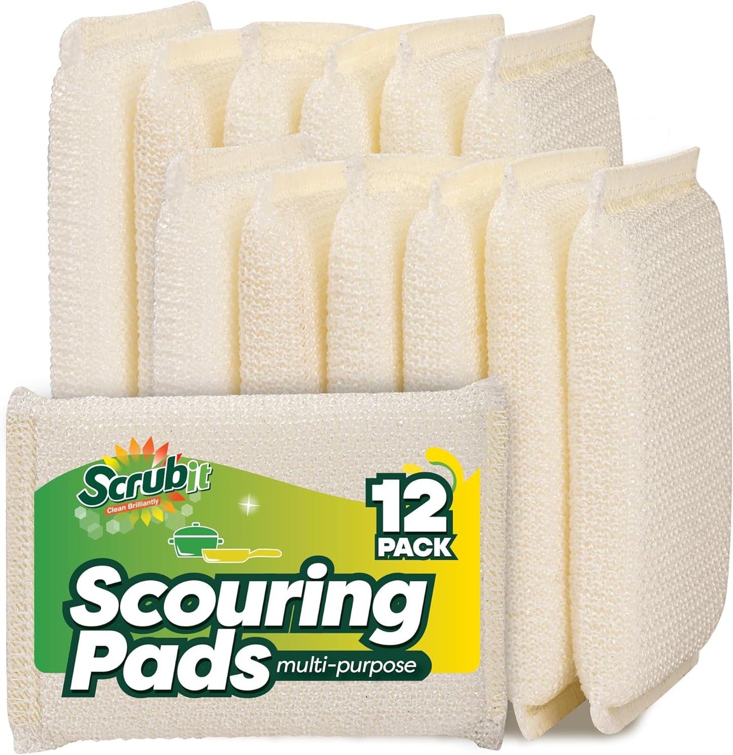 6 Scrub Sponges Kitchen by SCRUBIT, Multi-Purpose Scouring Pads, Non-Scratch Cleaning Sponges for Dishes, Pots & Non-Stick Cookware - Long Lasting Dish Scrubbers for Kitchen, Bathroom & More
