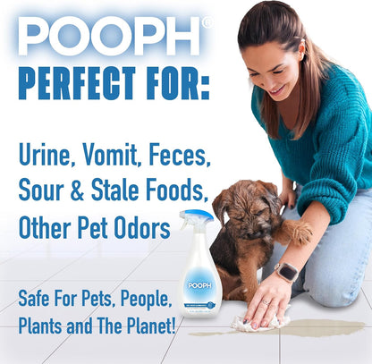 POOPH Pet Odor Eliminator Spray for Dogs & Cats — Urine, Poop & Pee Odor Remover for Carpet, Furniture, Hard Floors & Litter Box — Pet Stain & Smell Eliminator for Home, Unscented, 32 oz
