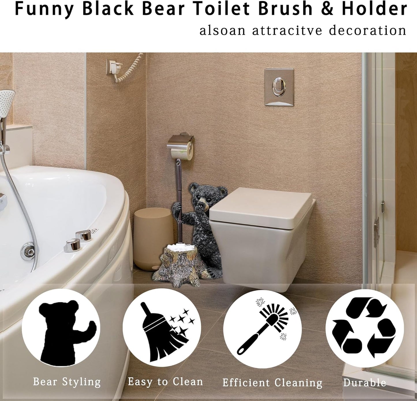 Toilet Brush Holder Set for Bathroom Super Cute Dog Base Solidly Toilet Bowl Brush and Holder Flexible and Durable Style Stylish Toilet Cleaner Brush Saving Storage Space Toilet Brushes for Bathroom