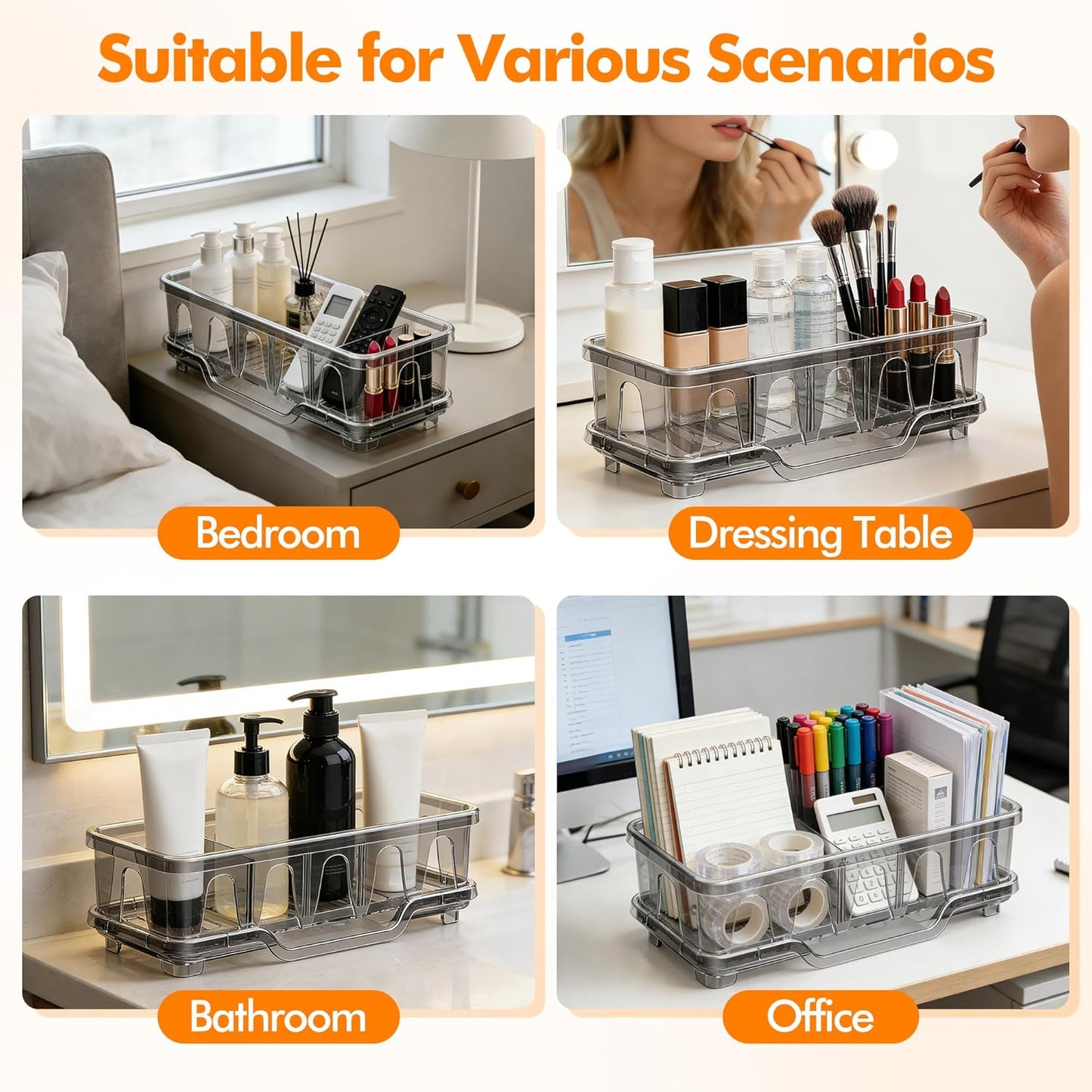 Kitchen Sink Sponge Holder, Sink Caddy Organizer with Compartments, Self-Draining and Easy-Clean Design, Sink Caddy for Kitchen Sink, Bathroom, Vanity, Countertop Storage, Kitchen Sink Caddy Organizer