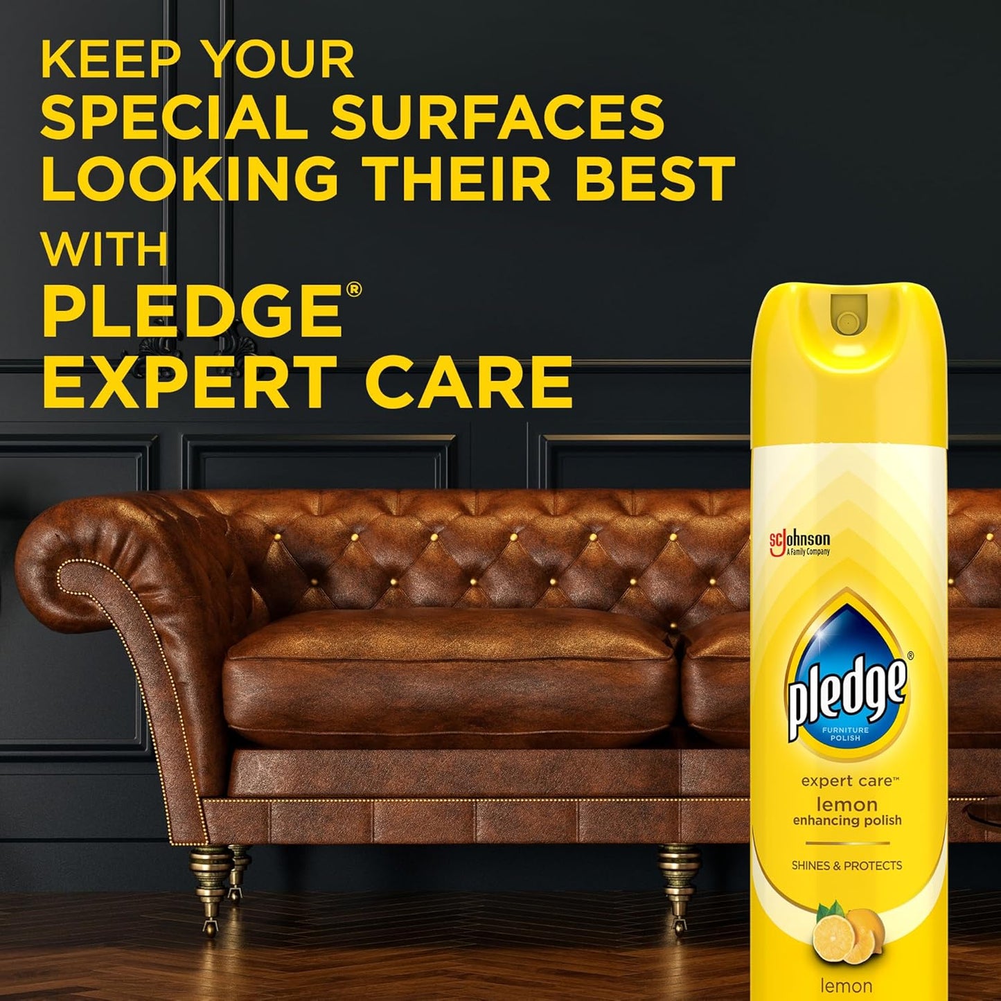 Pledge Enhancing Polish Spray, Wood Furniture & Stainless Steel Polish, Remove Dust and Fingerprints, Fast Shine and Protect, Prevent Scratches & Knicks - Lemon Scent, 9.7oz (Pack of 12)