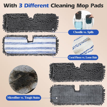 MASTERTOP Microfibre Flat Mop, Extended Wet Dry Large Floor Mop with 5 Reusable Pads & Telescopic Handle, Dust Mops for Laminate Wooden Hard Floor Vinyl Tile Floors Cleaning - Send 1 Cleaning Scraper