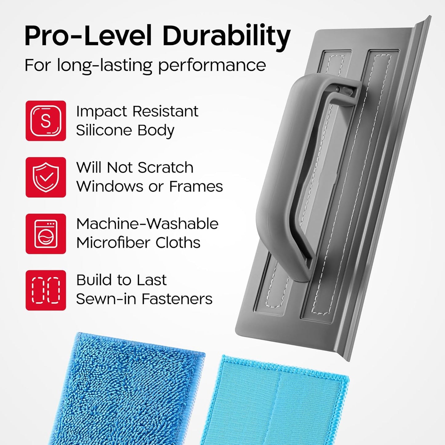 Tyroler Silicone Shower Squeegee for Glass Doors - 10" | 2 Microfiber Scrub & Polish Cloths | Multi-Surface Wiper | Perfect Window Squeegee for Home | Squeegee for Shower Glass | Shower Door Squeegee