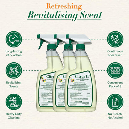 Citrus II Hospital Germicidal Deodorizing Cleaner - Fresh Citrus Scent - Disinfecting Spray Cleaner - 22 Fl Oz - Pack of 3