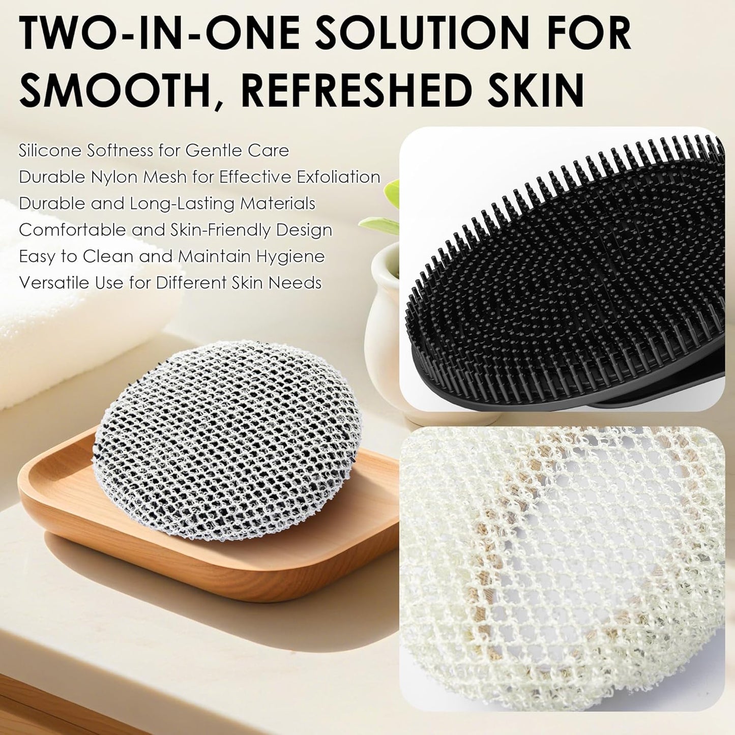 INNERNEED Food-Grade Soft Silicone Body Scrubber Shower Brush Handheld Cleansing Skin Brush, Gentle Exfoliating and Lather Well (Black)